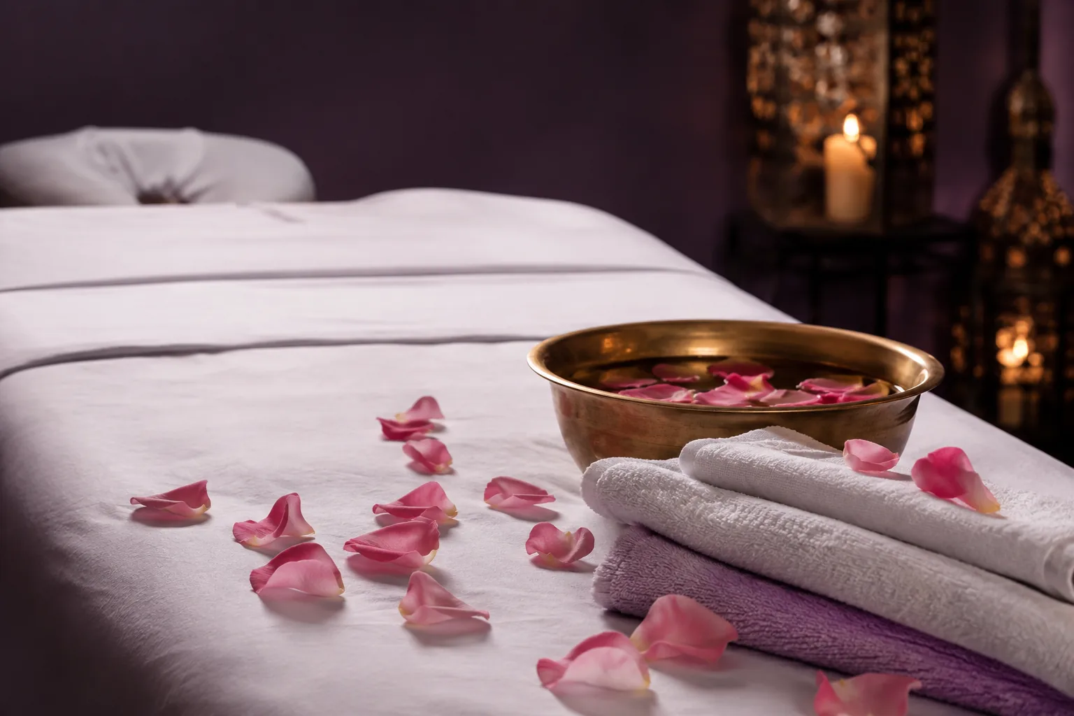 Seans öncesi hazırlanmış masaj masası — Lila Spa, Halkalı misafirlerine hizmet veren salon